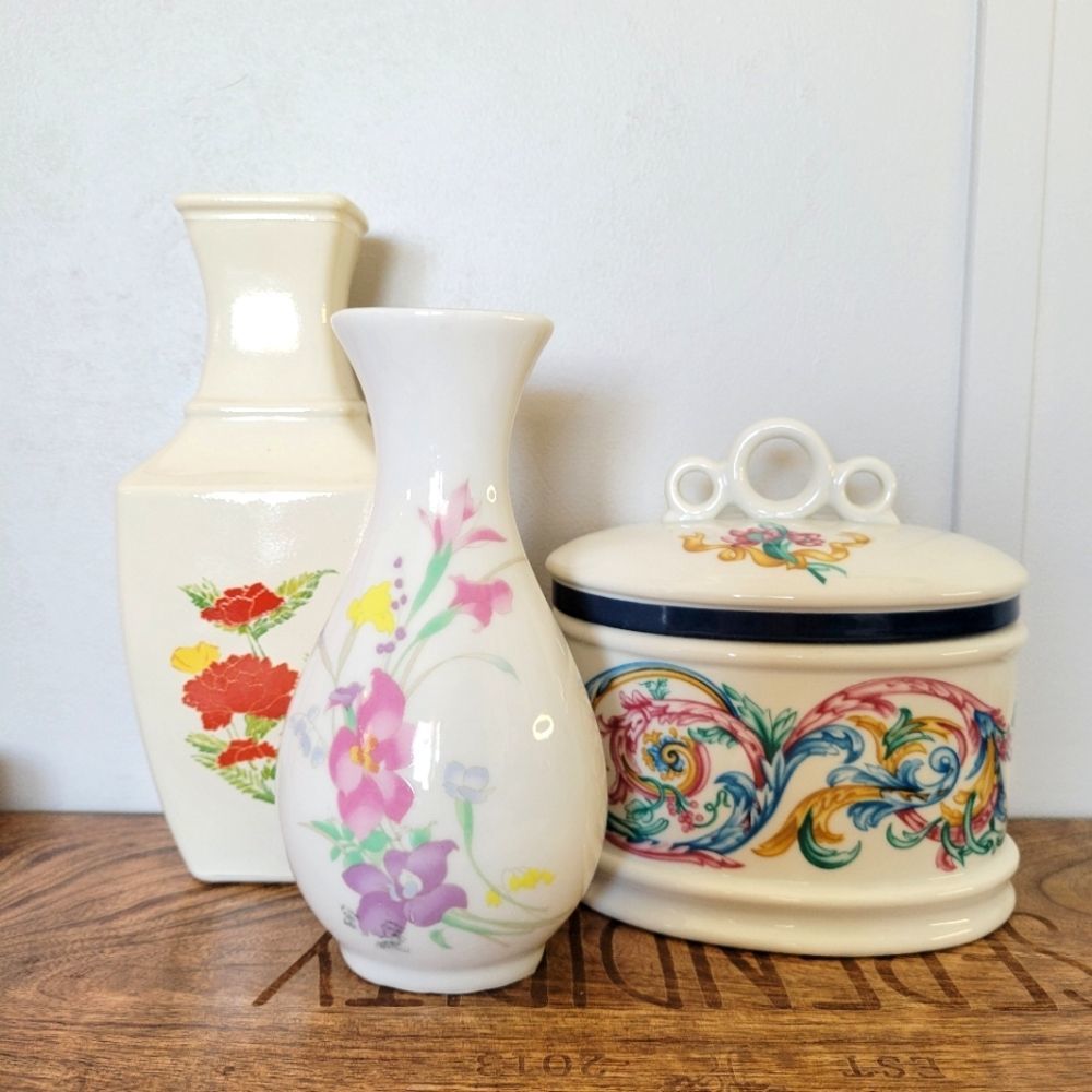 Vintage Porcelain Trinket Jar And Vase Home Decor Bundle